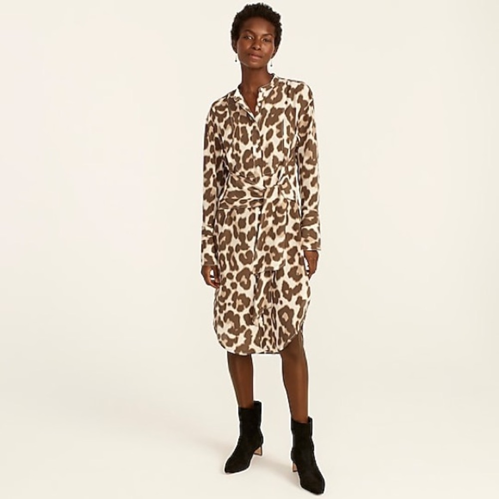 J.Crew Tie-front silk shirtdress dress in dusty leopard BB641